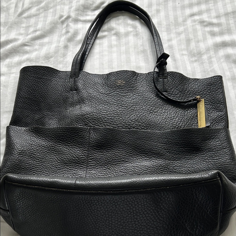 Vince Camuto Black Pebbled Leather Tote